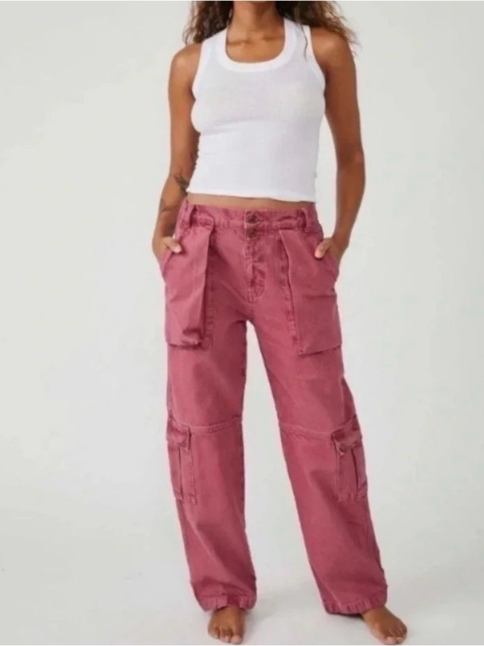 New Free People Marx Slouchy Wide-Leg Jeans Pink 26